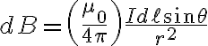 $dB=\left(\frac{\mu_0}{4\pi}\right)\frac{Id\ell\sin\theta}{r^2}$